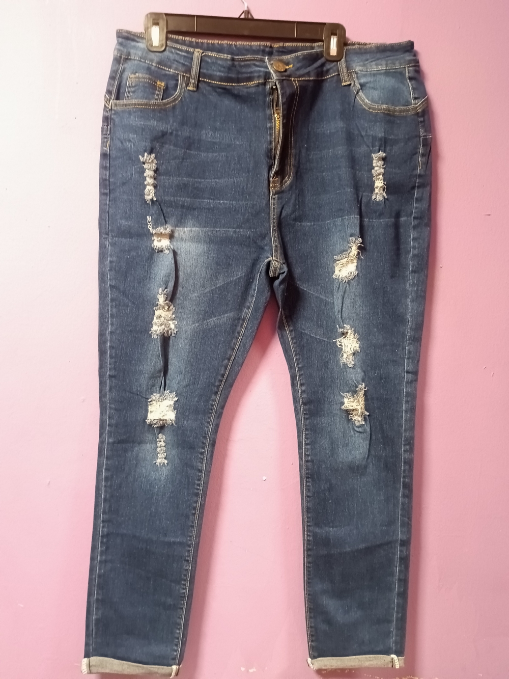 Women’s Distressed Dark Blue Skinny Jeans - Unbranded